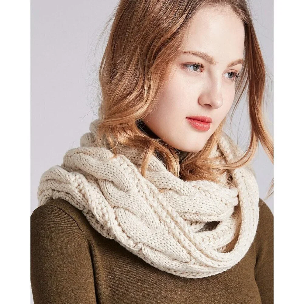 Women's Twist Khaki Thick Ribbed Knit Winter Infinity Circle Loop Scarf